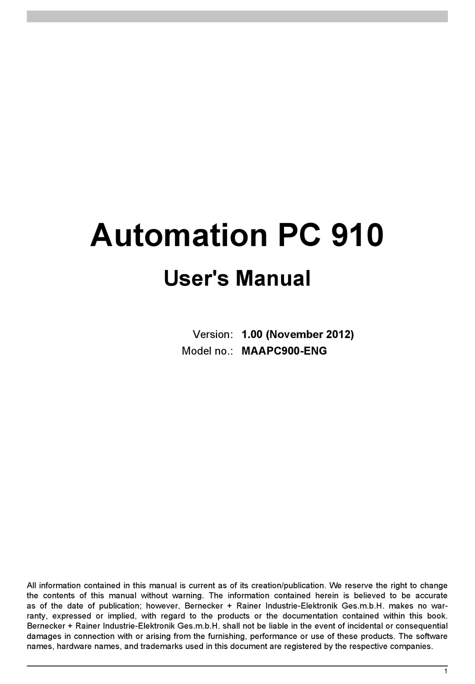 B&R AUTOMATION PC 910 USER MANUAL Pdf Download | ManualsLib