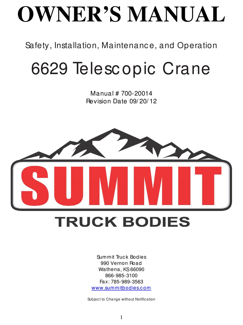 SUMMIT TRUCK BODIES 6629 SAFETY, INSTALLATION, MAINTENANCE, AND ...