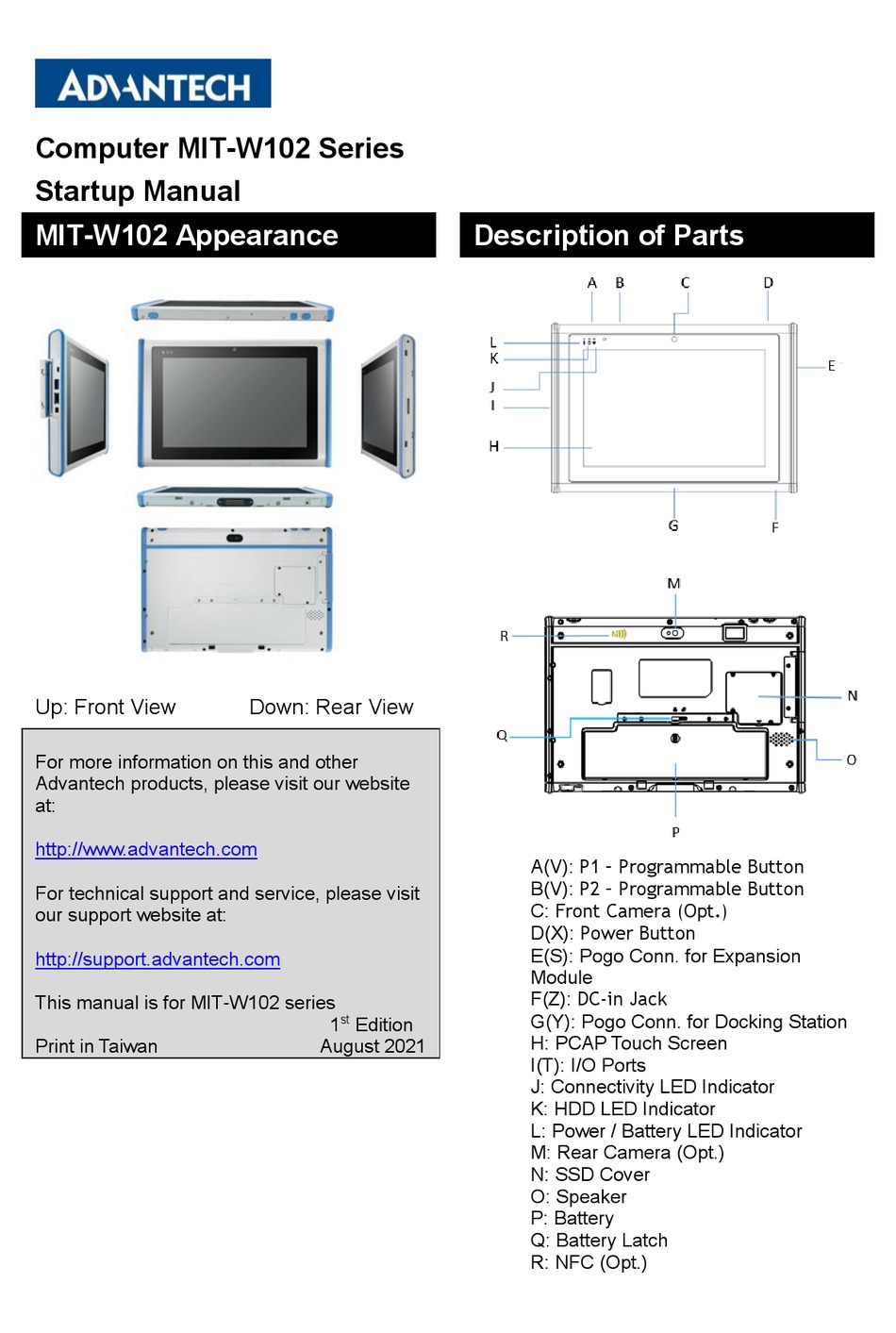 ADVANTECH MIT-W102 SERIES STARTUP MANUAL Pdf Download | ManualsLib