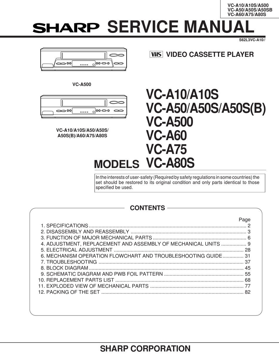 SHARP VC-A10 SERVICE MANUAL Pdf Download | ManualsLib