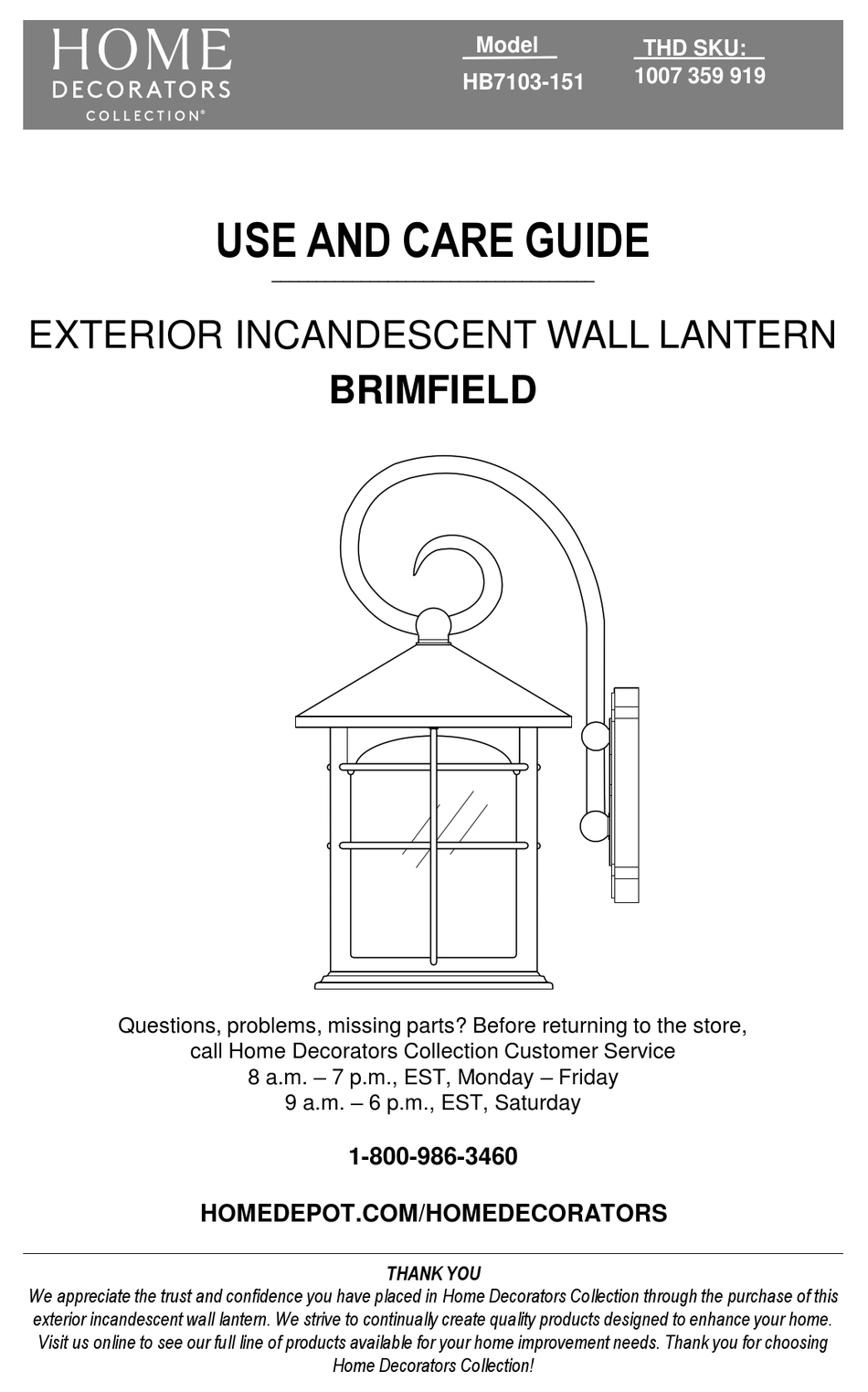 HOME DECORATORS COLLECTION BRIMFIELD USE AND CARE MANUAL Pdf Download