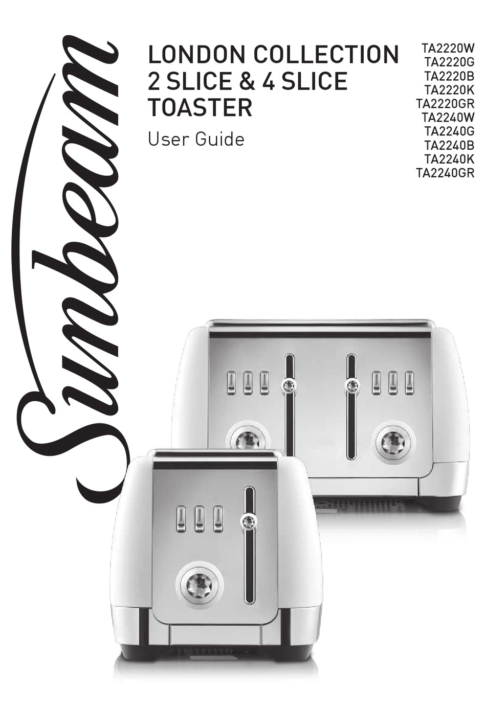 SUNBEAM LONDON TA2220W USER MANUAL Pdf Download ManualsLib   Sunbeam London Ta2220w 