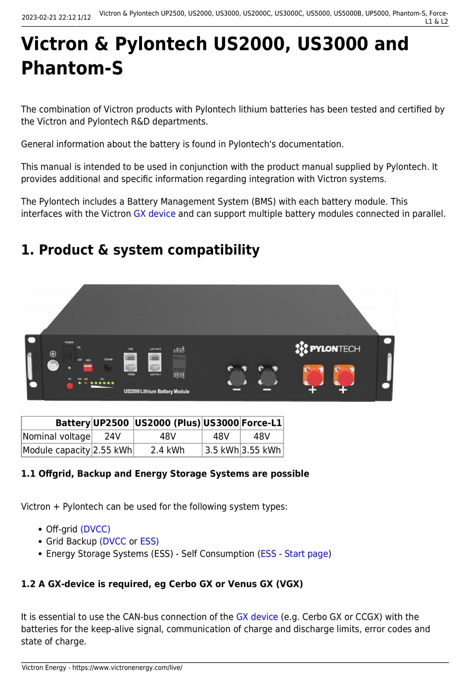 Victron Pylontech Up2500 Manual Pdf Download Manualslib