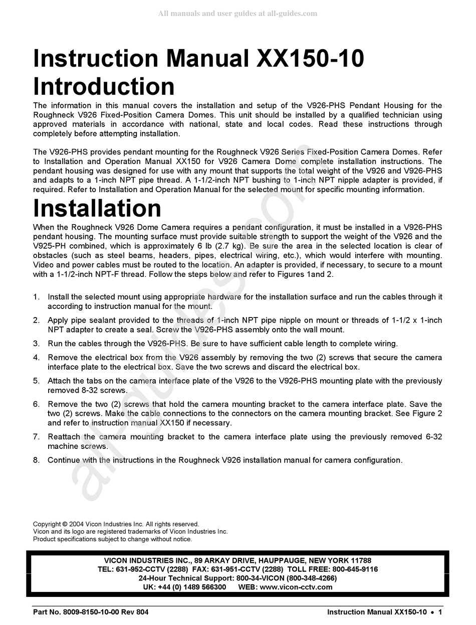 VICON V926-PHS INSTRUCTION MANUAL Pdf Download | ManualsLib