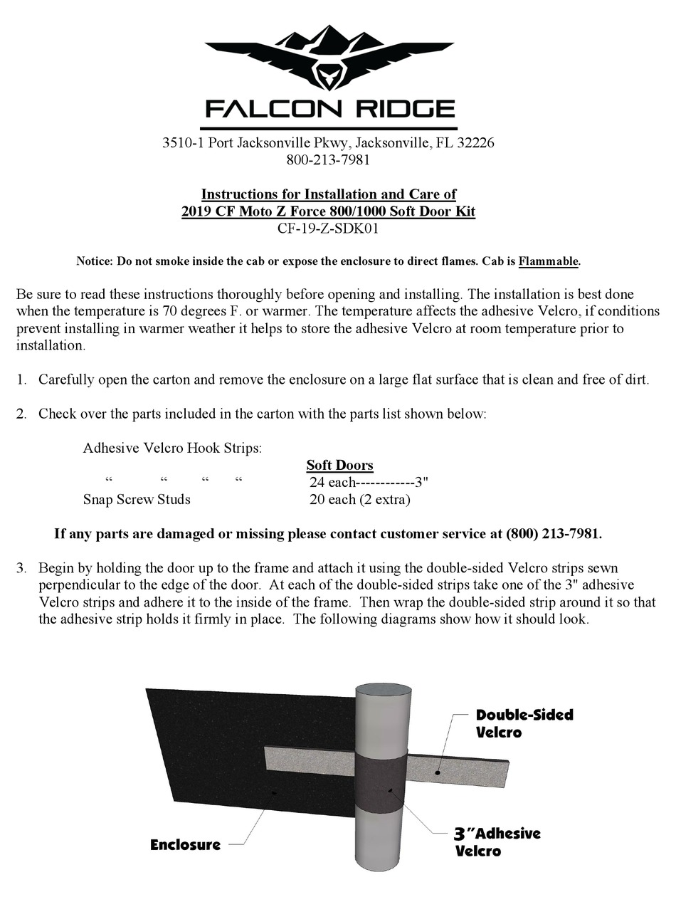 FALCON RIDGE CF19ZSDK01 INSTRUCTIONS FOR INSTALLATION AND CARE Pdf