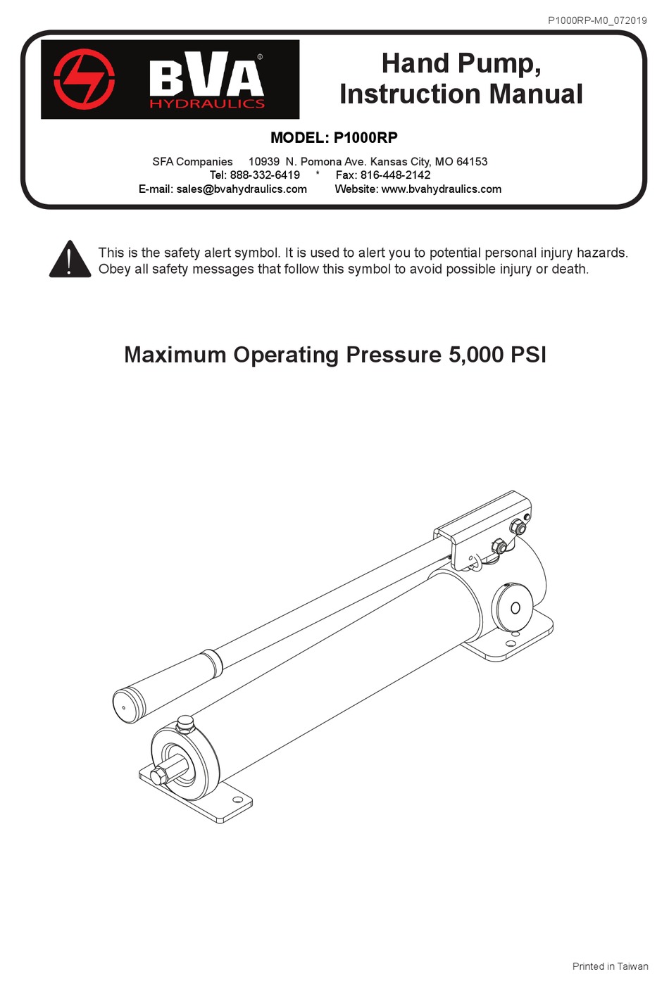 BVA HYDRAULICS P1000RP INSTRUCTION MANUAL Pdf Download ManualsLib