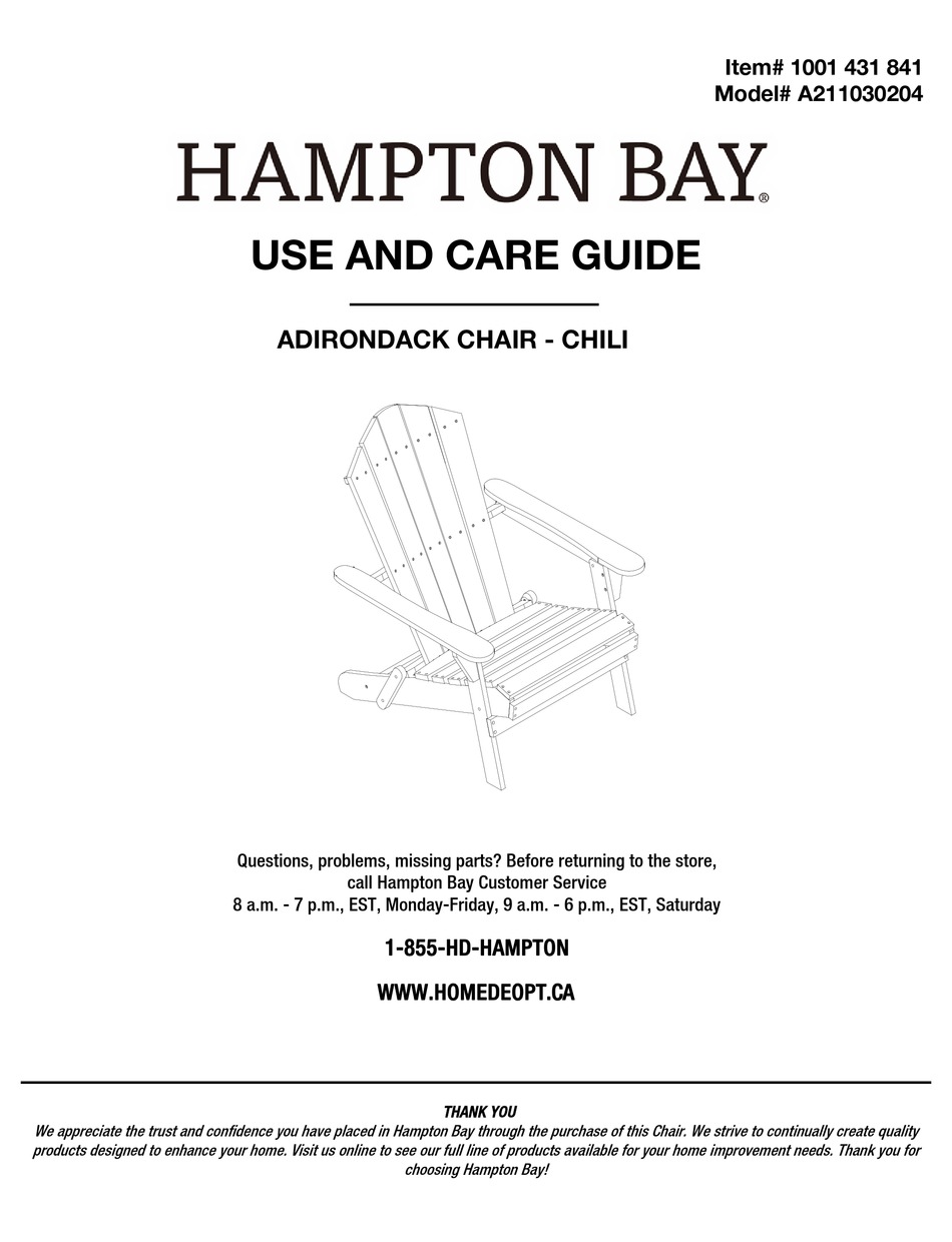 HAMPTON BAY A211030204 USE AND CARE MANUAL Pdf Download ManualsLib