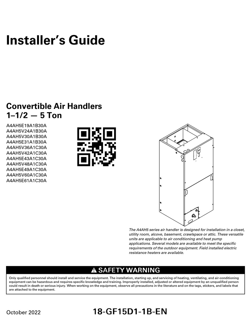 TRANE A4AH5E19A1B30A INSTALLER'S MANUAL Pdf Download | ManualsLib