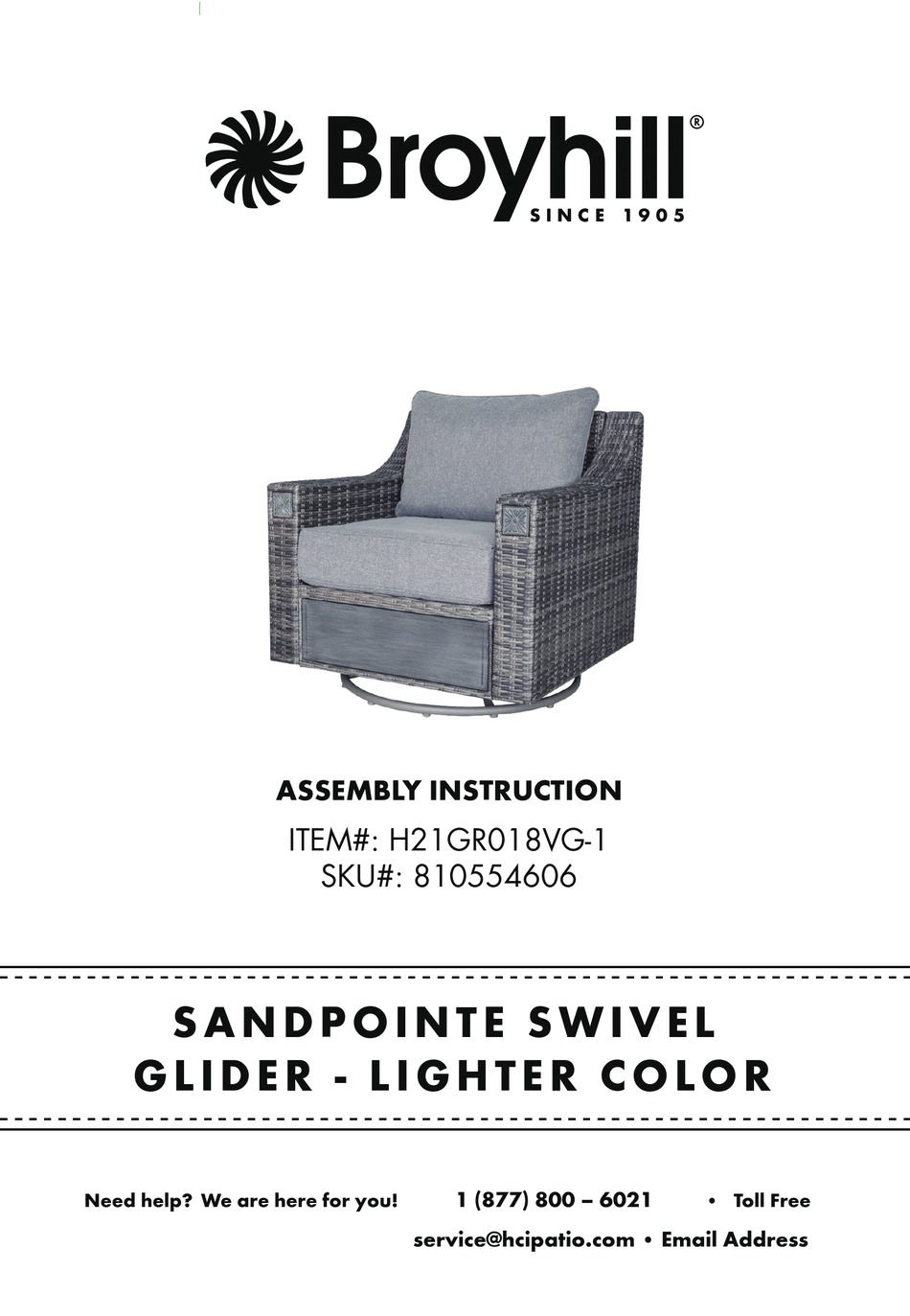 BROYHILL SANDPOINTE H21GR018VG1 ASSEMBLY INSTRUCTION MANUAL Pdf