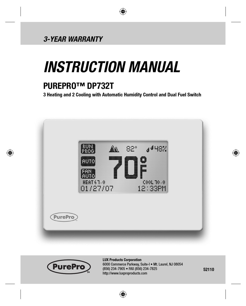 LUX PRODUCTS PUREPRO DP732T INSTRUCTION MANUAL Pdf Download ManualsLib