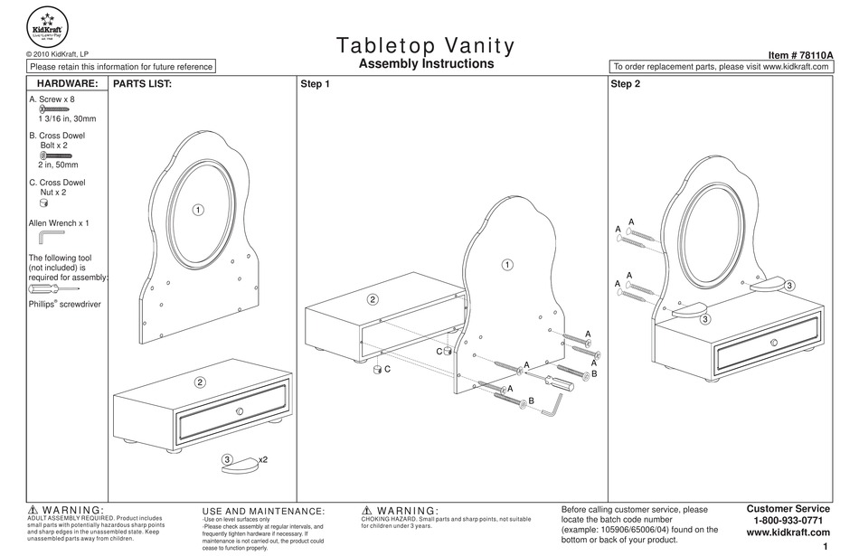 KIDKRAFT 78110A ASSEMBLY INSTRUCTIONS Pdf Download ManualsLib