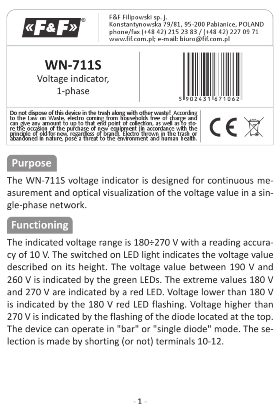 F&F WN-711S MANUAL Pdf Download | ManualsLib