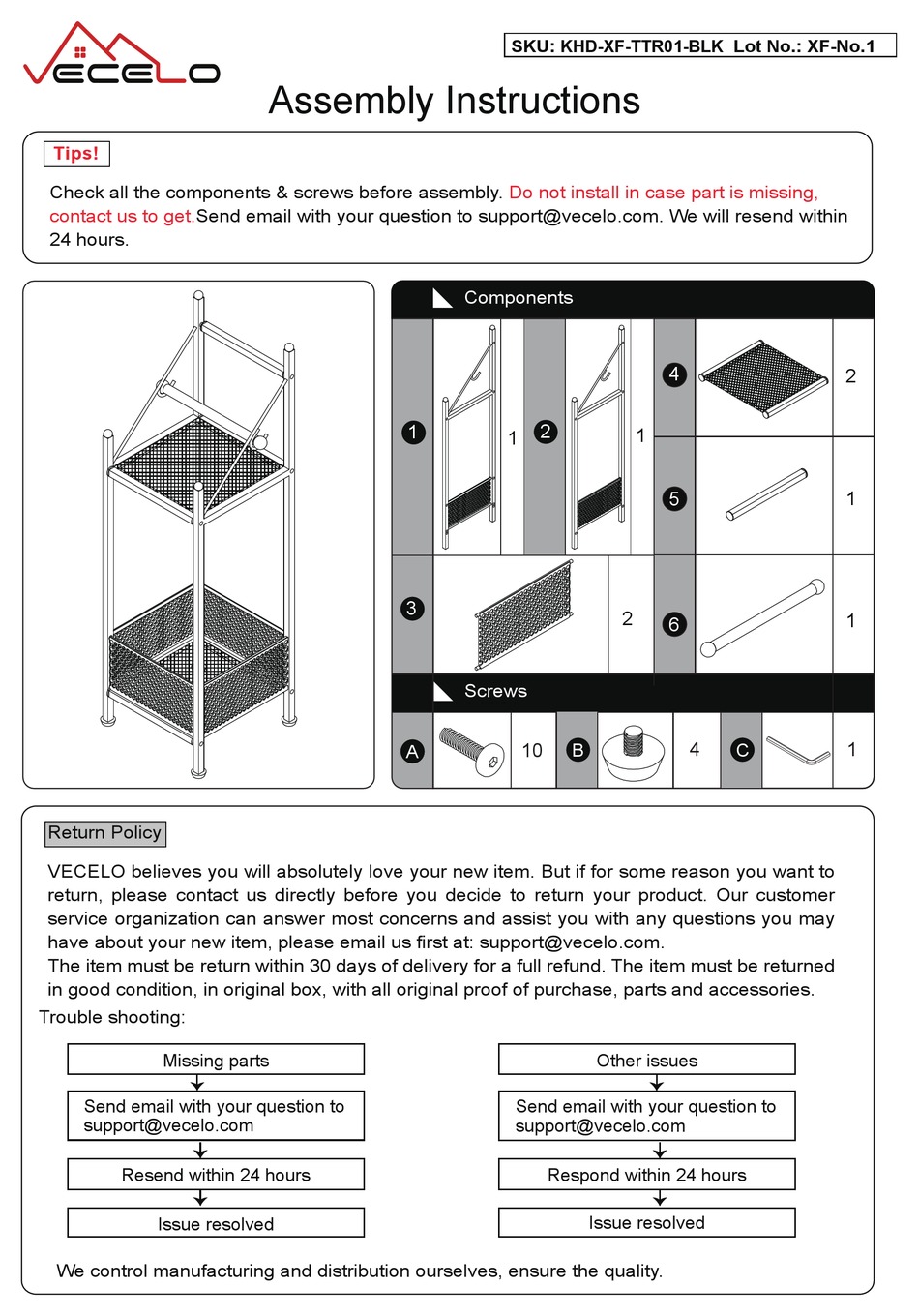 VECELO KHDXFTTR01BLK ASSEMBLY INSTRUCTIONS Pdf Download ManualsLib