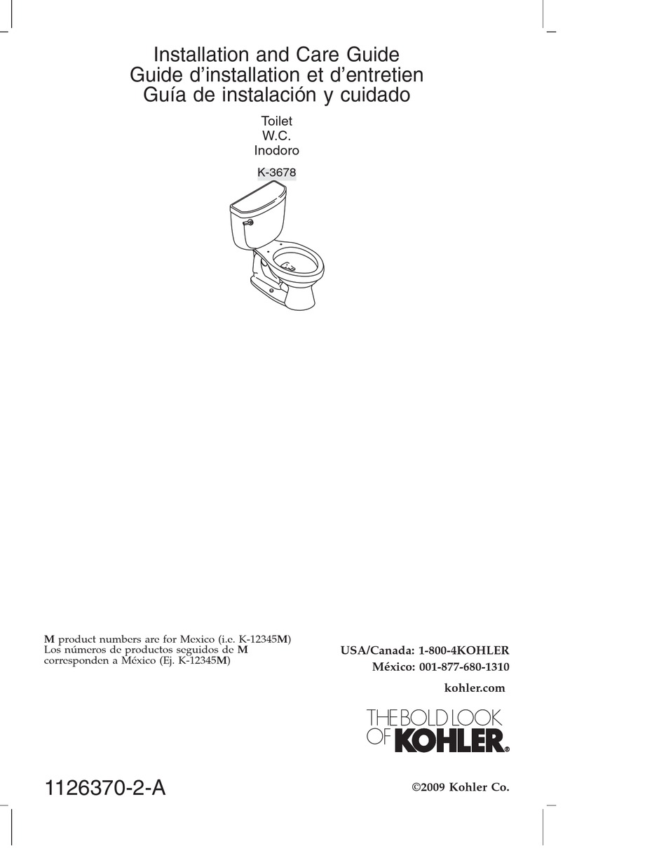 KOHLER K3678 INSTALLATION AND CARE MANUAL Pdf Download ManualsLib