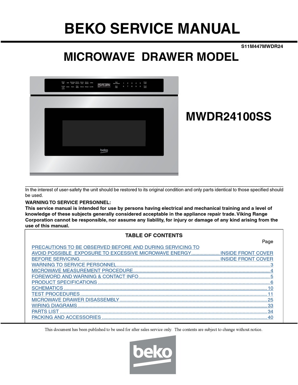 BEKO MWDR24100SS24 SERVICE MANUAL Pdf Download ManualsLib   Beko Mwdr24100ss24 