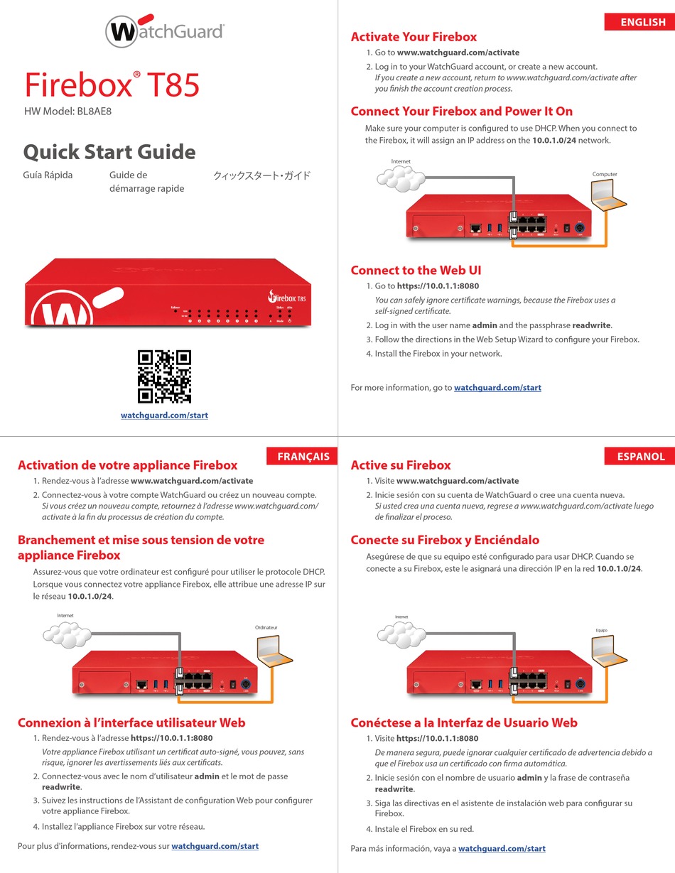 WATCHGUARD FIREBOX T85 QUICK START MANUAL Pdf Download ManualsLib