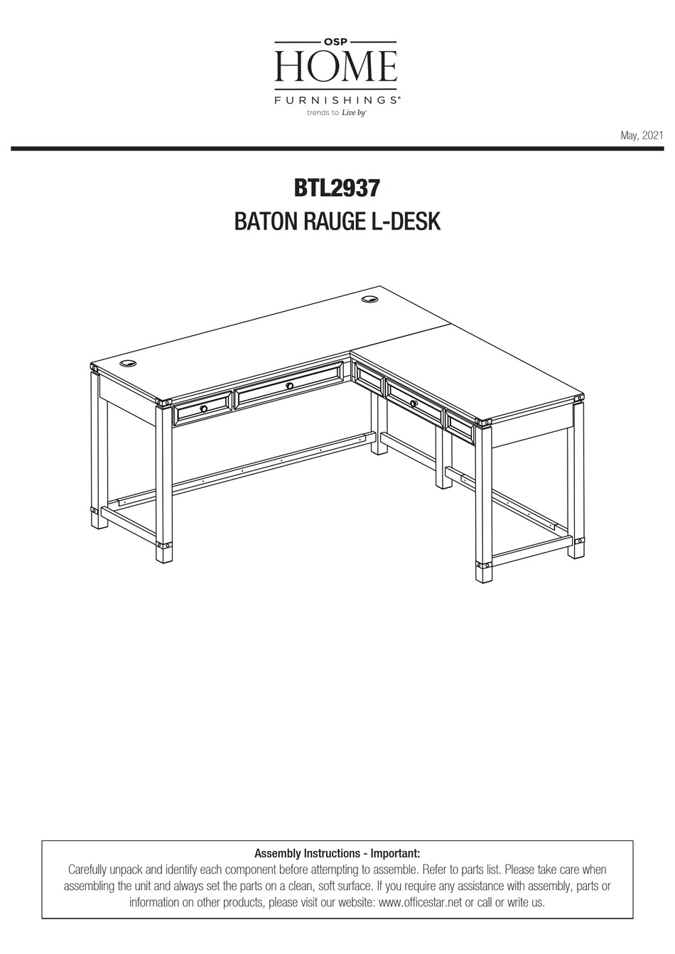OSP HOME FURNISHINGS BATON BTL2937 ASSEMBLY INSTRUCTIONS MANUAL Pdf