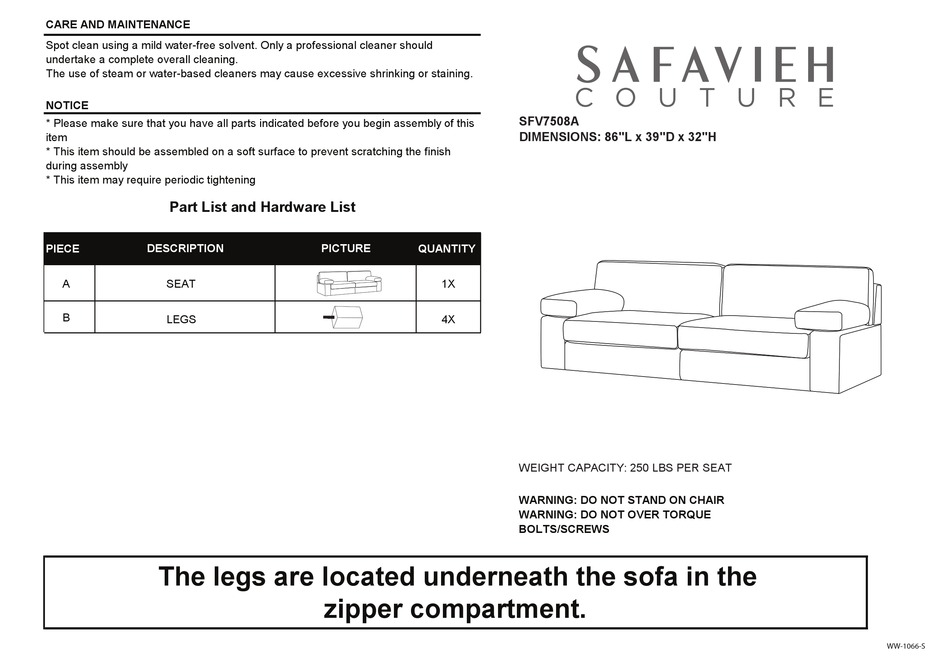 SAFAVIEH FURNITURE SFV7508A ASSEMBLY INSTRUCTIONS Pdf Download ManualsLib