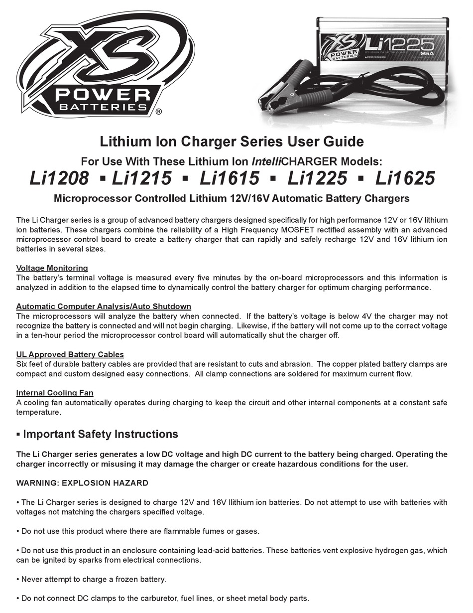 XS POWER BATTERIES LI CHARGER SERIES USER MANUAL Pdf Download ManualsLib