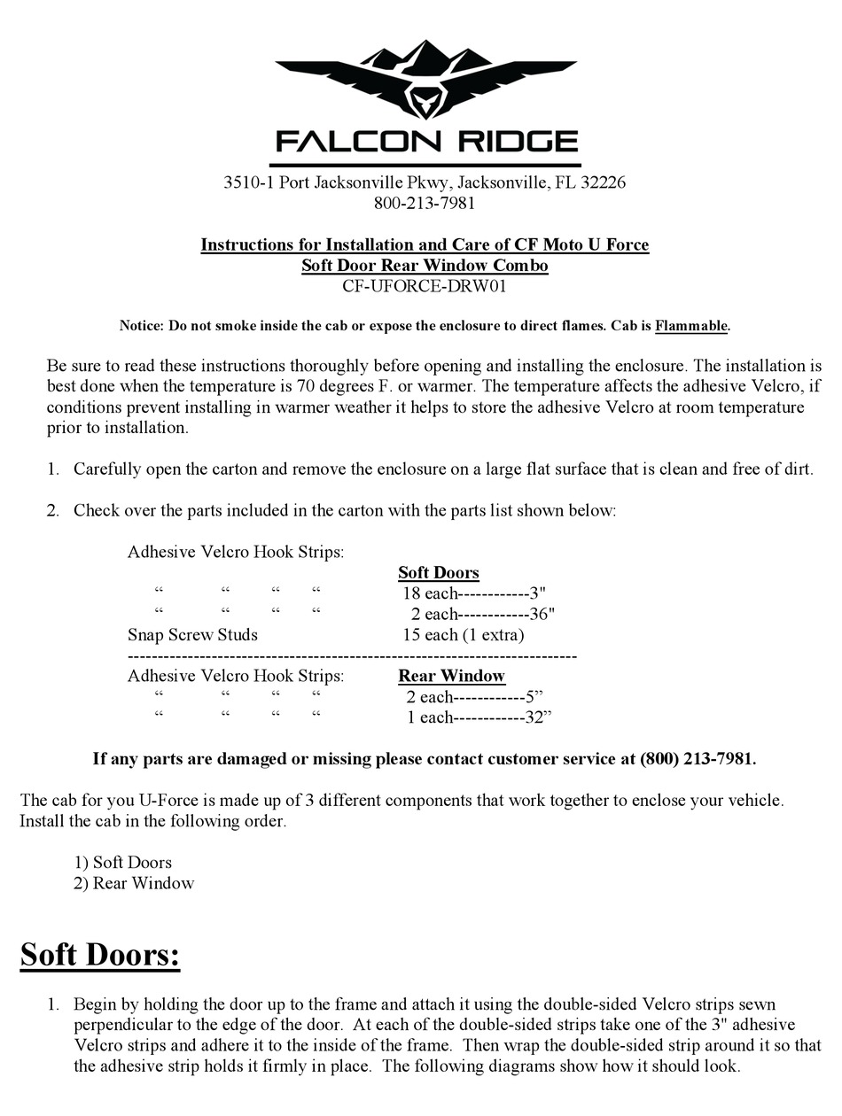 FALCON RIDGE CFUFORCEDRW01 INSTRUCTIONS FOR INSTALLATION AND CARE Pdf