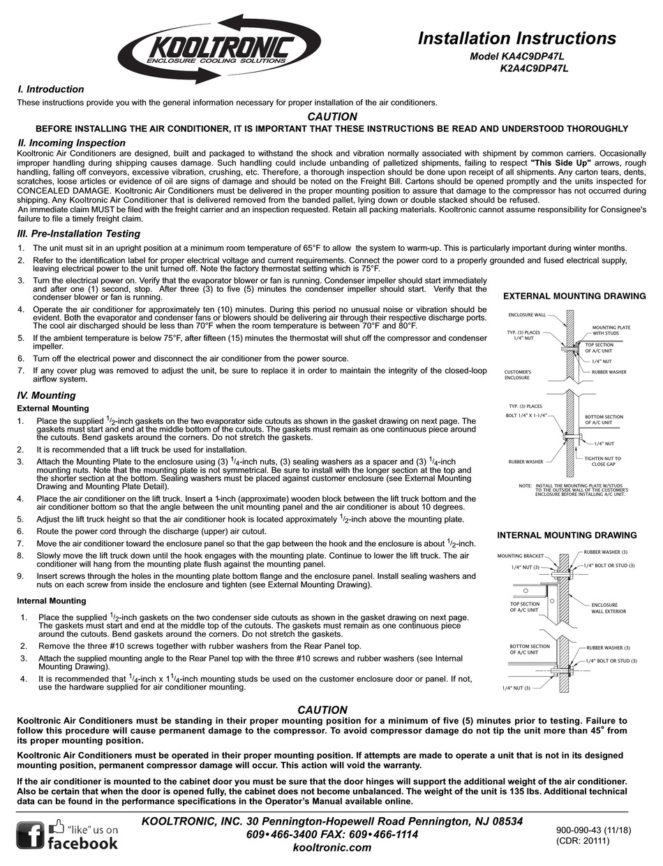 KOOLTRONIC KA4C9DP47L INSTALLATION INSTRUCTIONS Pdf Download ManualsLib