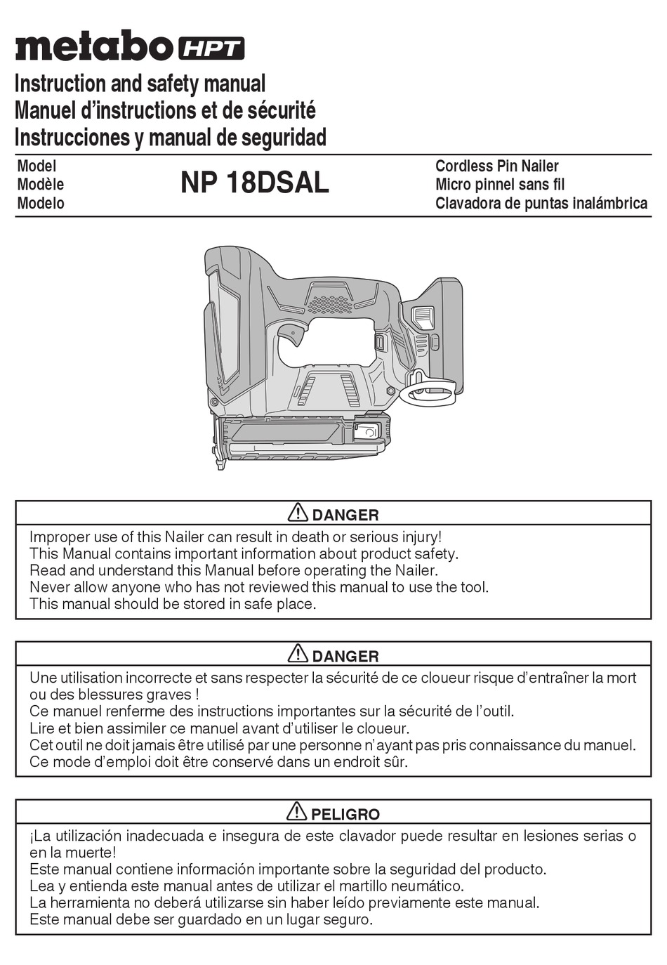 METABO HPT NP 18DSALT INSTRUCTION AND SAFETY MANUAL Pdf Download ...