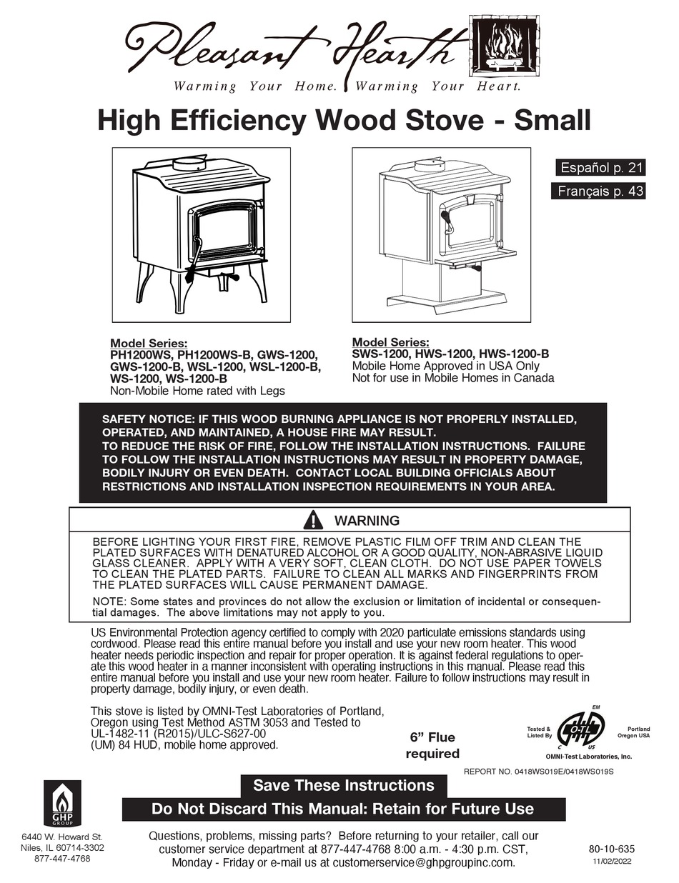 PLEASANT HEARTH PH1200WS SERIES MANUAL Pdf Download ManualsLib