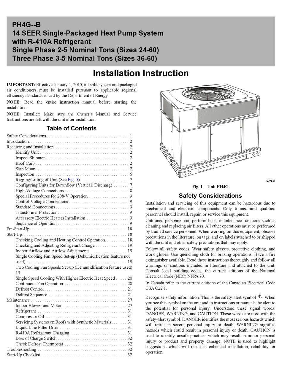 CARRIER PH4G-B SERIES INSTALLATION INSTRUCTIONS MANUAL Pdf Download ...