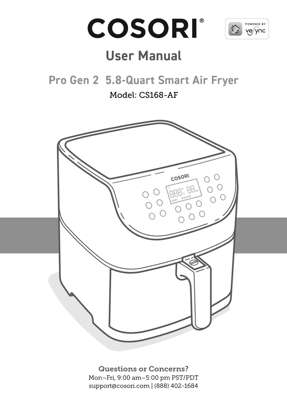 COSORI CS168-AF Pro Gen 2 5.8-Quart Smart Air Fryer User Manual