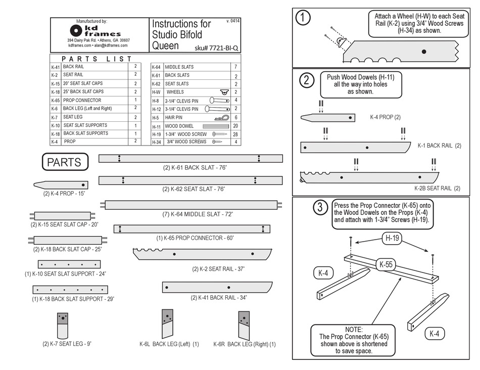KD FRAMES STUDIO BIFOLD QUEEN 7721BIQ INSTRUCTIONS Pdf Download