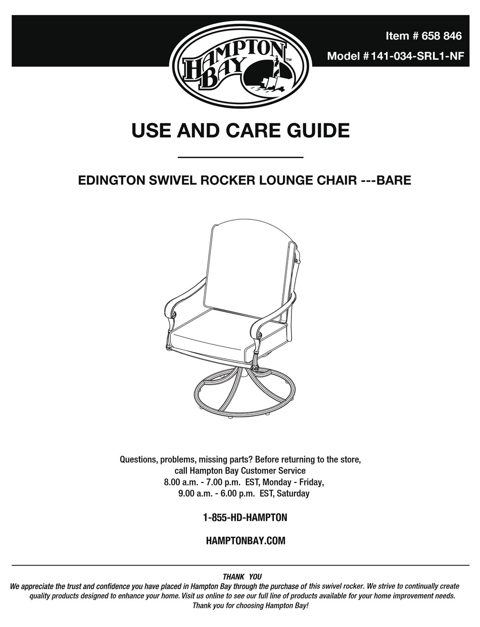 HAMPTON BAY EDINGTON 141034SRL1NF USE AND CARE MANUAL Pdf Download