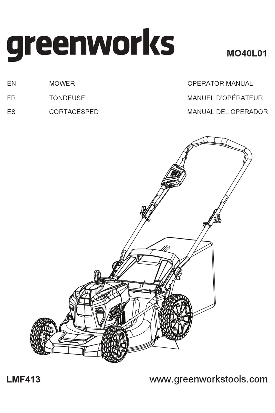 GREENWORKS MO40L01 OPERATOR