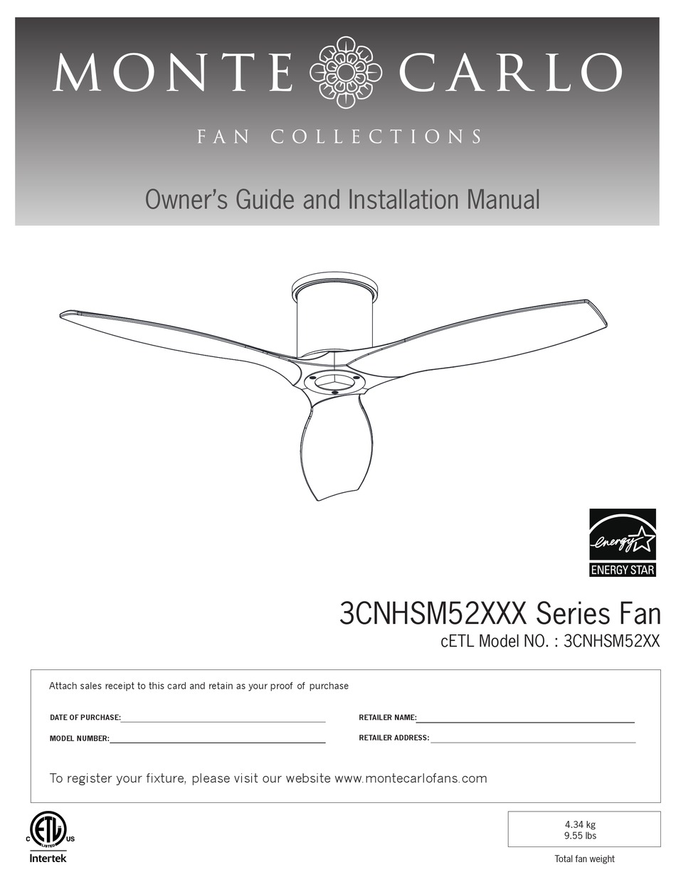 MONTE CARLO FAN COMPANY 3CNHSM52 SERIES OWNER