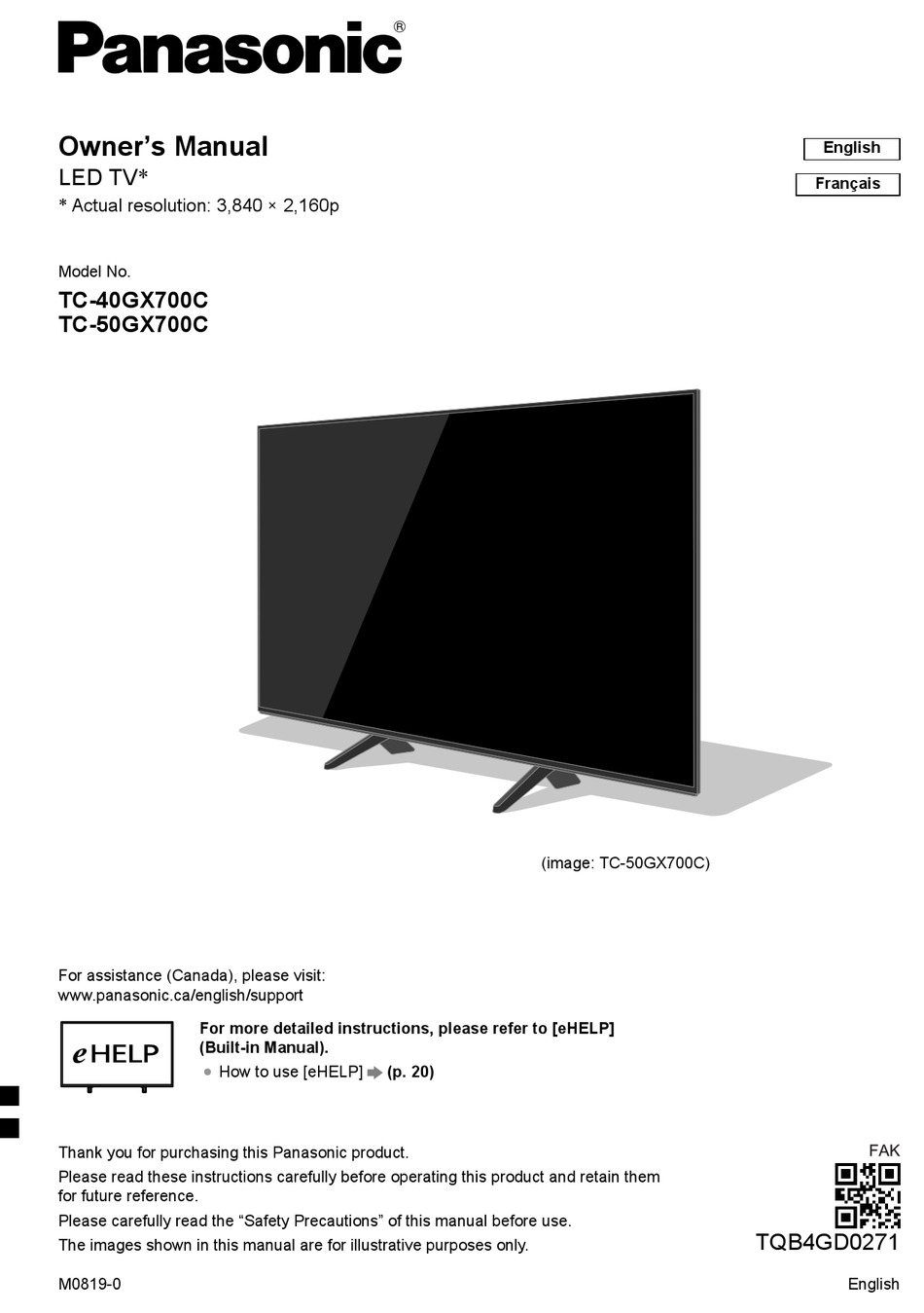 PANASONIC TC40GX700C OWNER