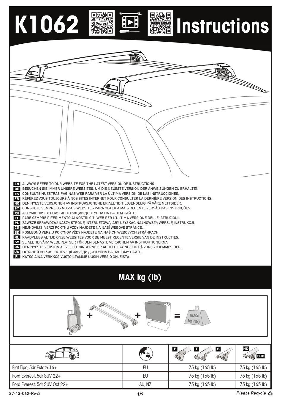 PRORACK K1062 INSTRUCTIONS MANUAL Pdf Download | ManualsLib