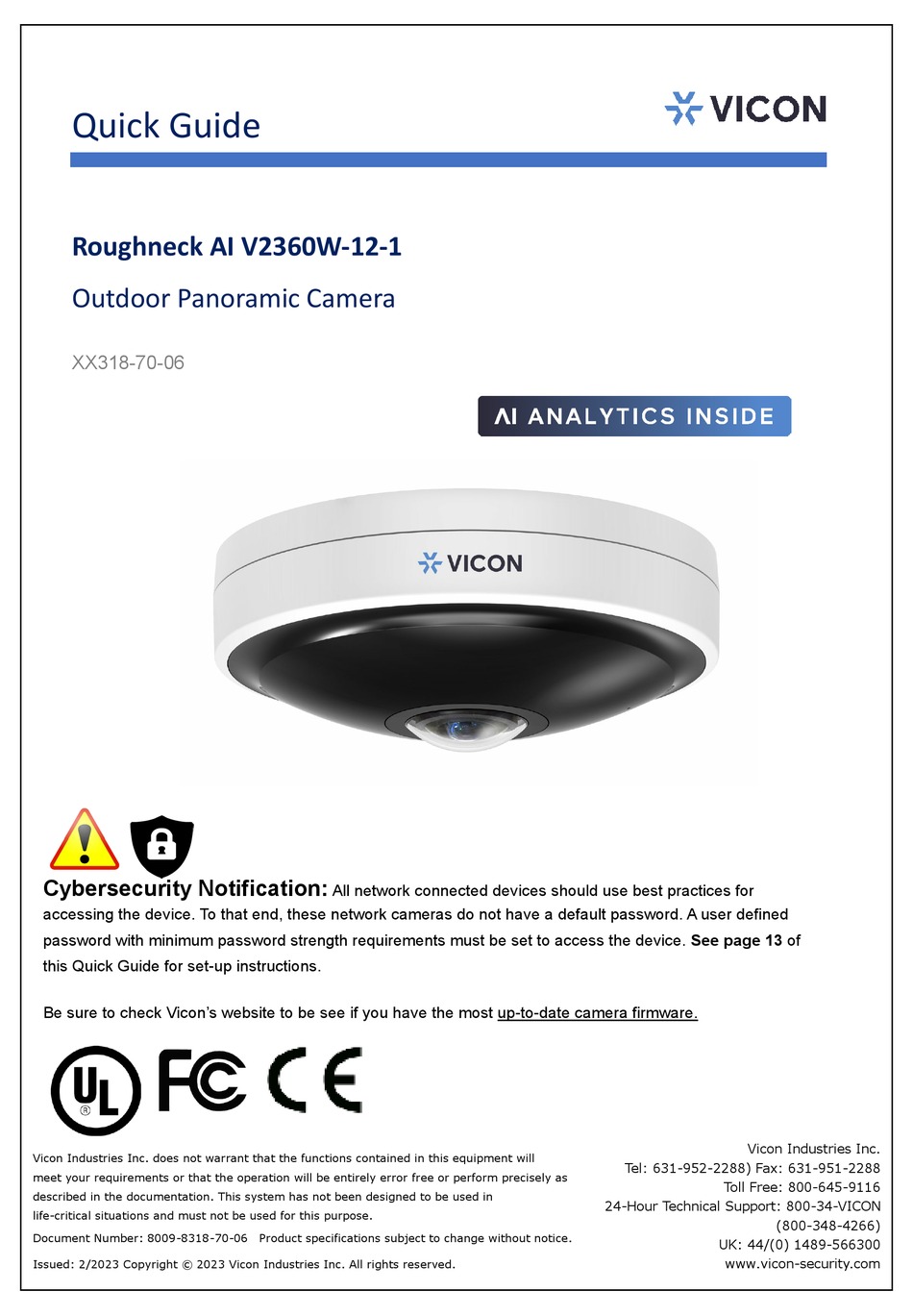 VICON ROUGHNECK AI V2360W-12-1 QUICK MANUAL Pdf Download | ManualsLib