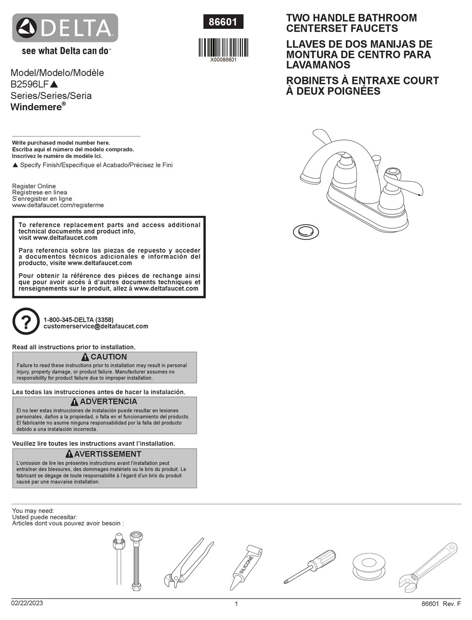 DELTA WINDEMERE B2596LFR QUICK START MANUAL Pdf Download ManualsLib