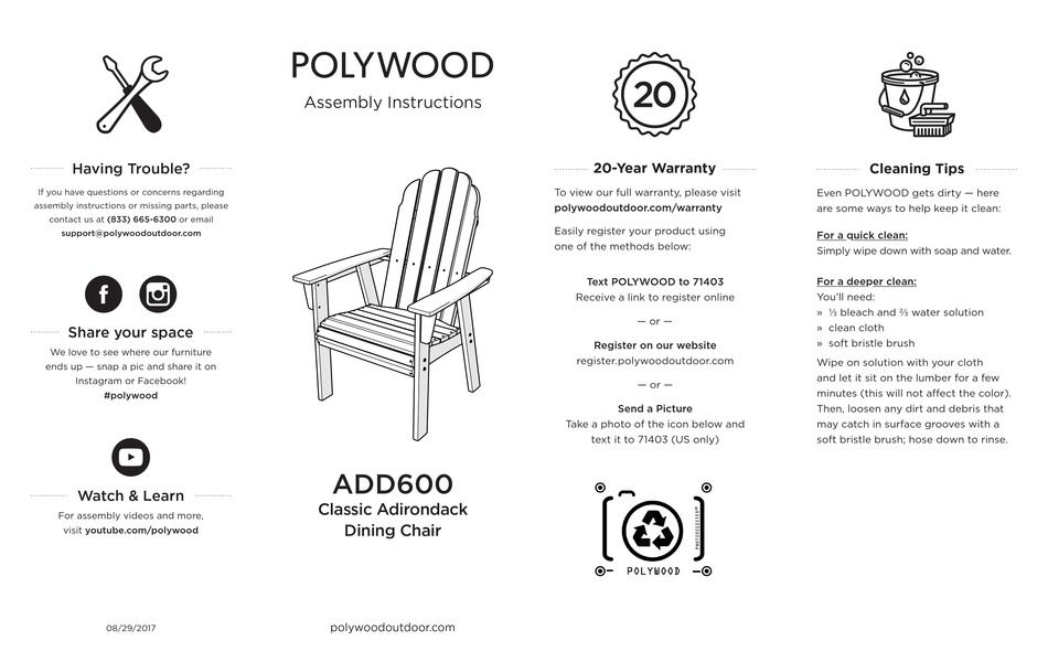 POLYWOOD ADD600V ASSEMBLY INSTRUCTIONS Pdf Download ManualsLib