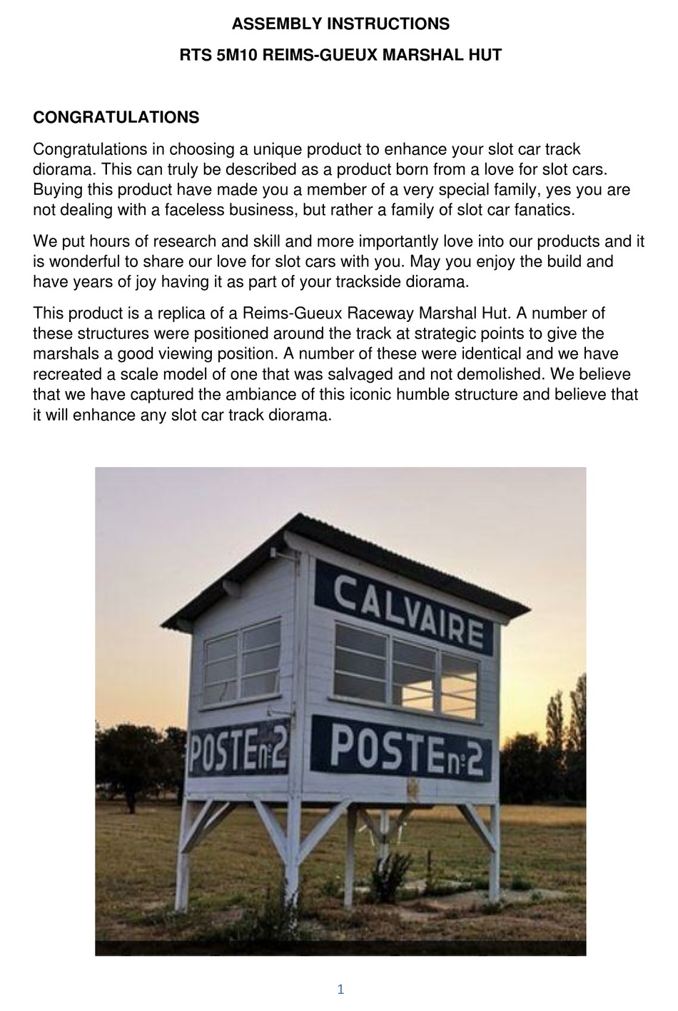 RTS 5M10 REIMSGUEUX MARSHAL HUT ASSEMBLY INSTRUCTIONS MANUAL Pdf