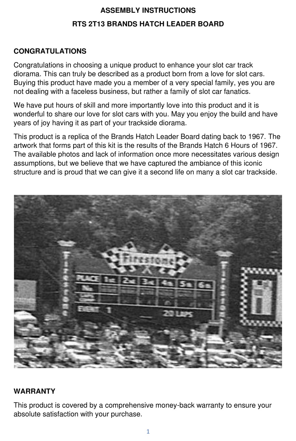 RTS 2T13 BRANDS HATCH LEADER BOARD ASSEMBLY INSTRUCTIONS MANUAL Pdf