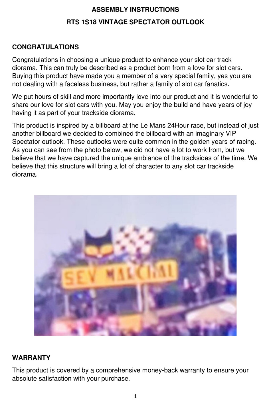 RTS 1S18 VINTAGE SPECTATOR OUTLOOK ASSEMBLY INSTRUCTIONS MANUAL Pdf