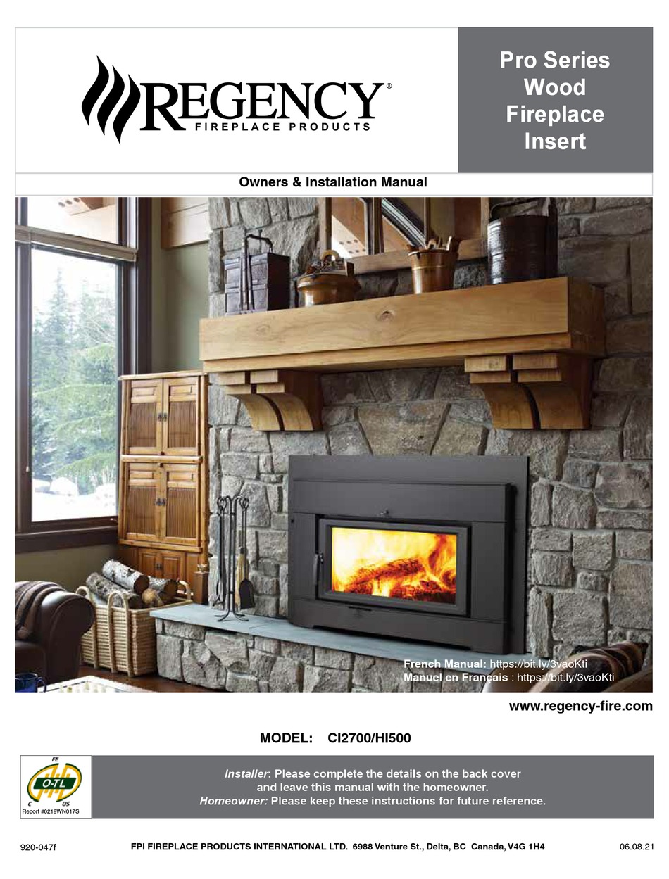 REGENCY FIREPLACE PRODUCTS PRO CI2700 OWNERS & INSTALLATION MANUAL Pdf