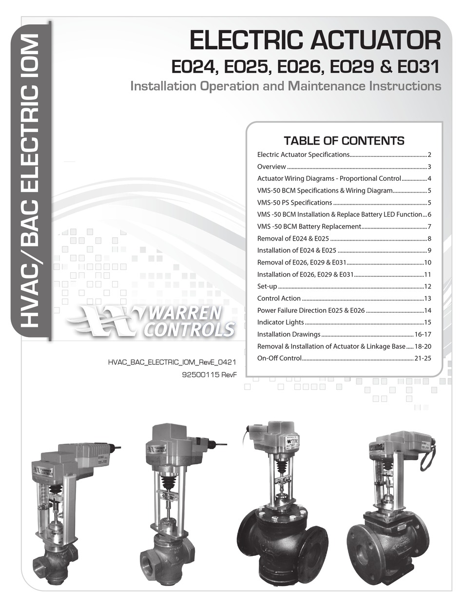 WARREN CONTROLS E025 INSTALLATION, OPERATION AND MAINTENANCE