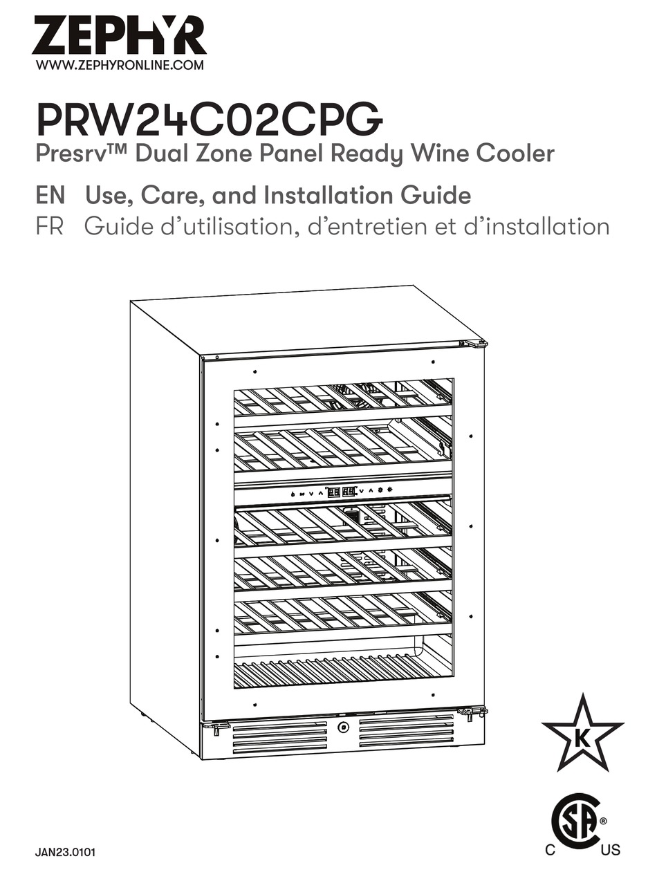 ZEPHYR PRESRV PRW24C02CPG USE, CARE AND INSTALLATION MANUAL Pdf