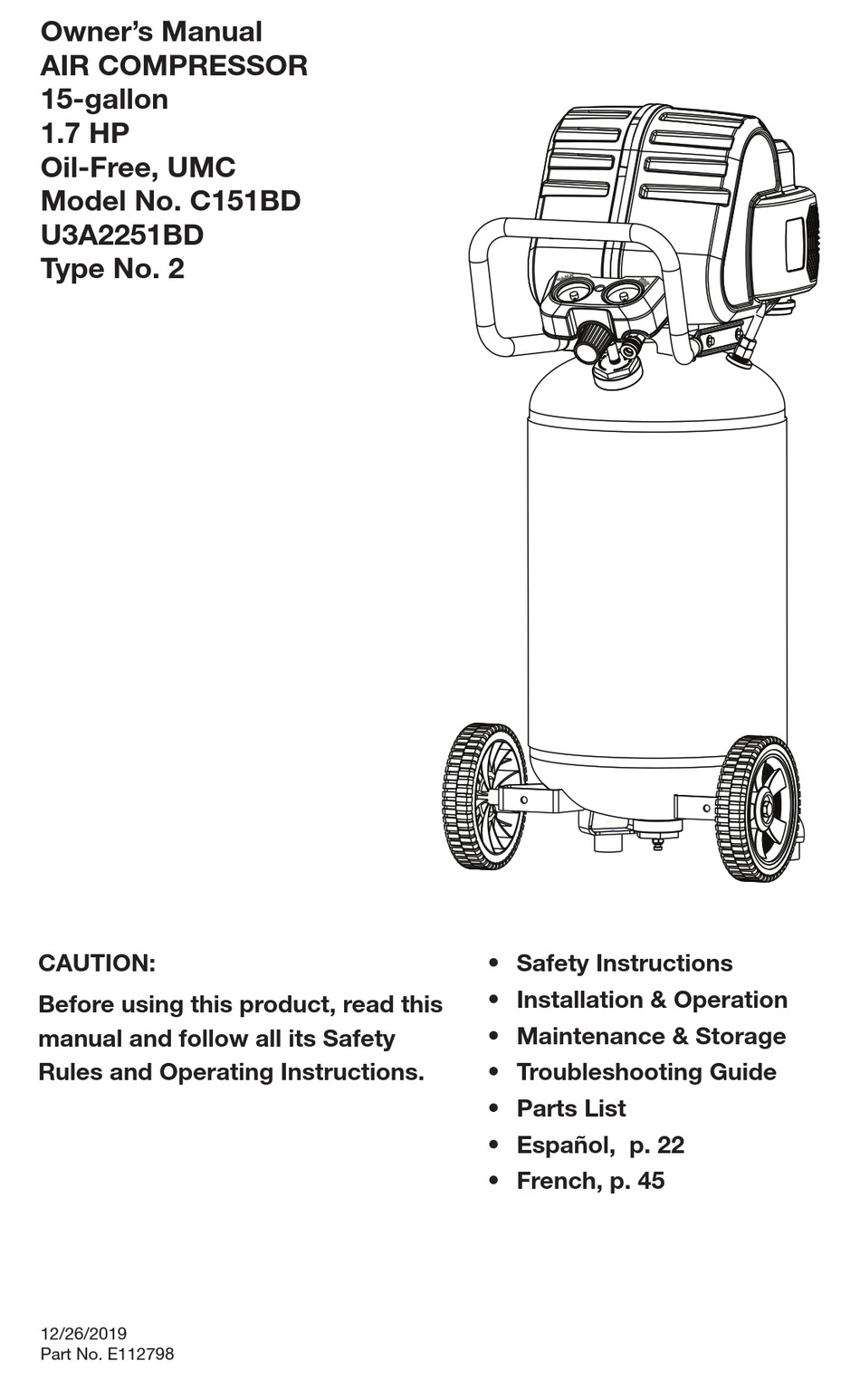 BLACK DIAMOND EQUIPMENT C151BD OWNER'S MANUAL Pdf Download | ManualsLib