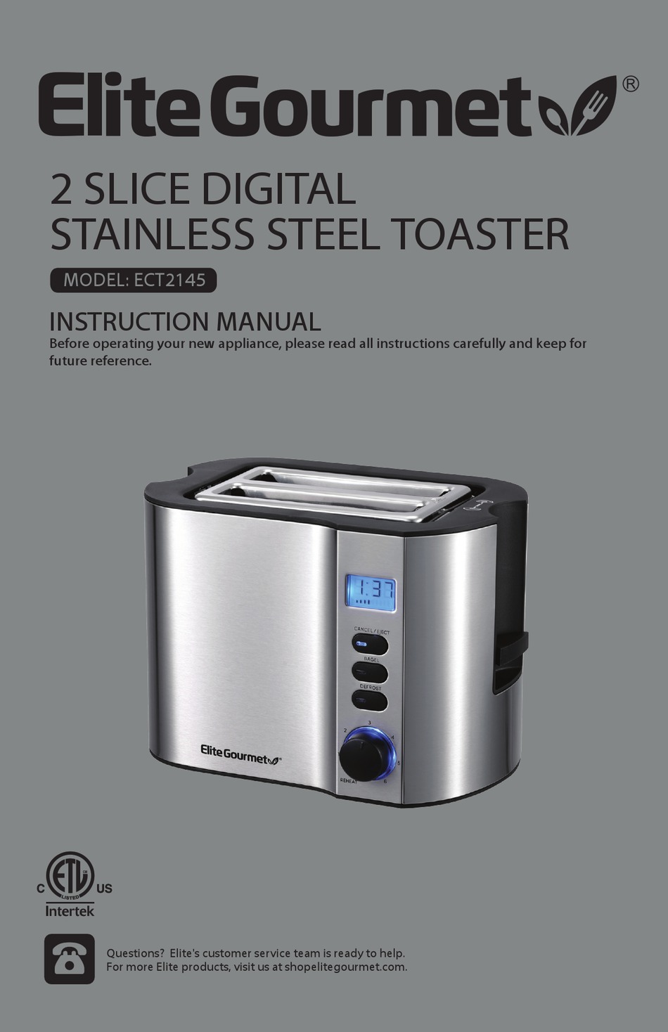 Elite Gourmet ECT118B Cool Touch Single Slice Toaster, 6 Toasting Levels &  Wide