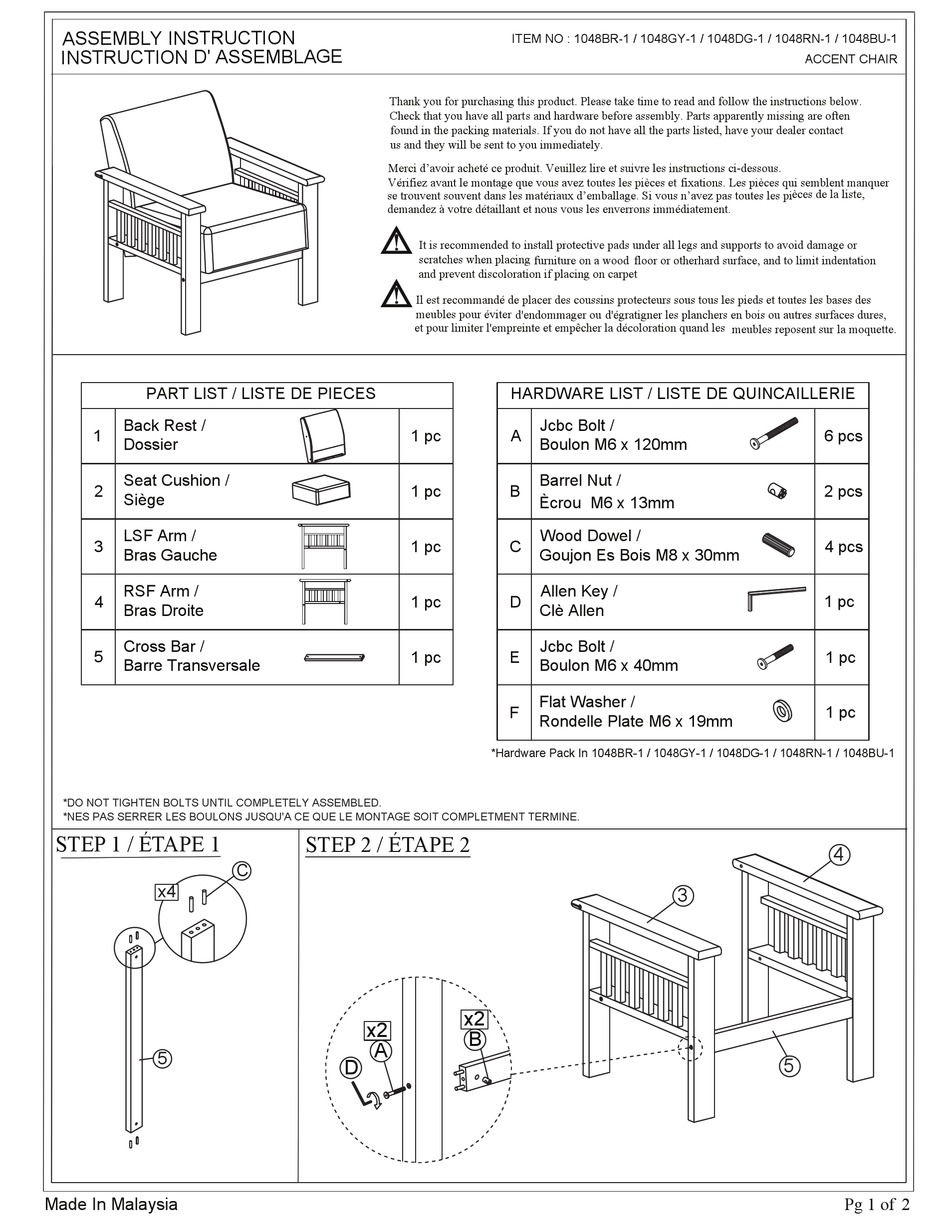 HOMELEGANCE 1048BR1 ASSEMBLY INSTRUCTION Pdf Download ManualsLib