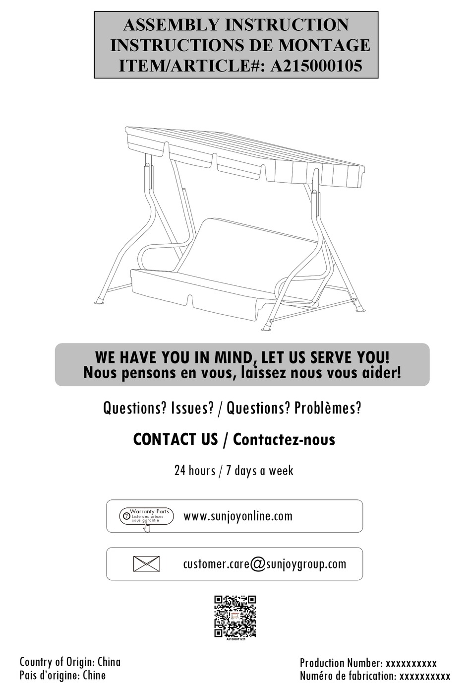 SUNJOY A215000105 ASSEMBLY INSTRUCTION MANUAL Pdf Download ManualsLib