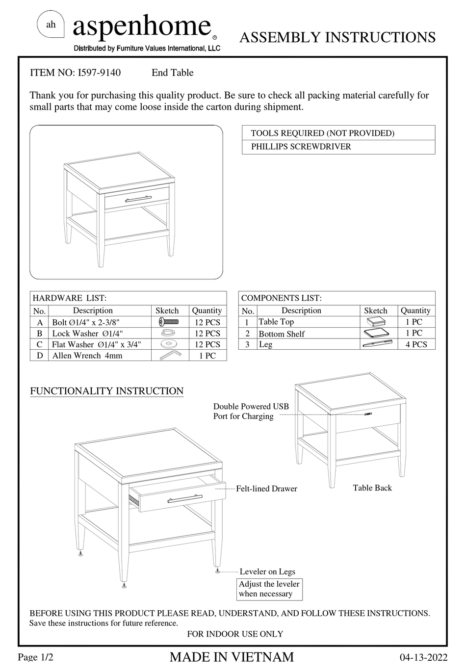 ASPENHOME I5979140 ASSEMBLY INSTRUCTIONS Pdf Download ManualsLib