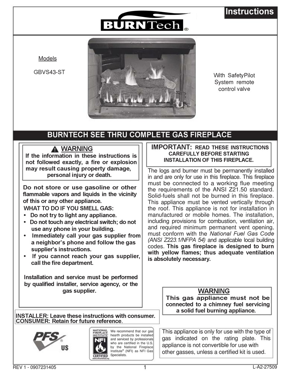 BURN TECH GBVS43ST INSTRUCTIONS MANUAL Pdf Download ManualsLib